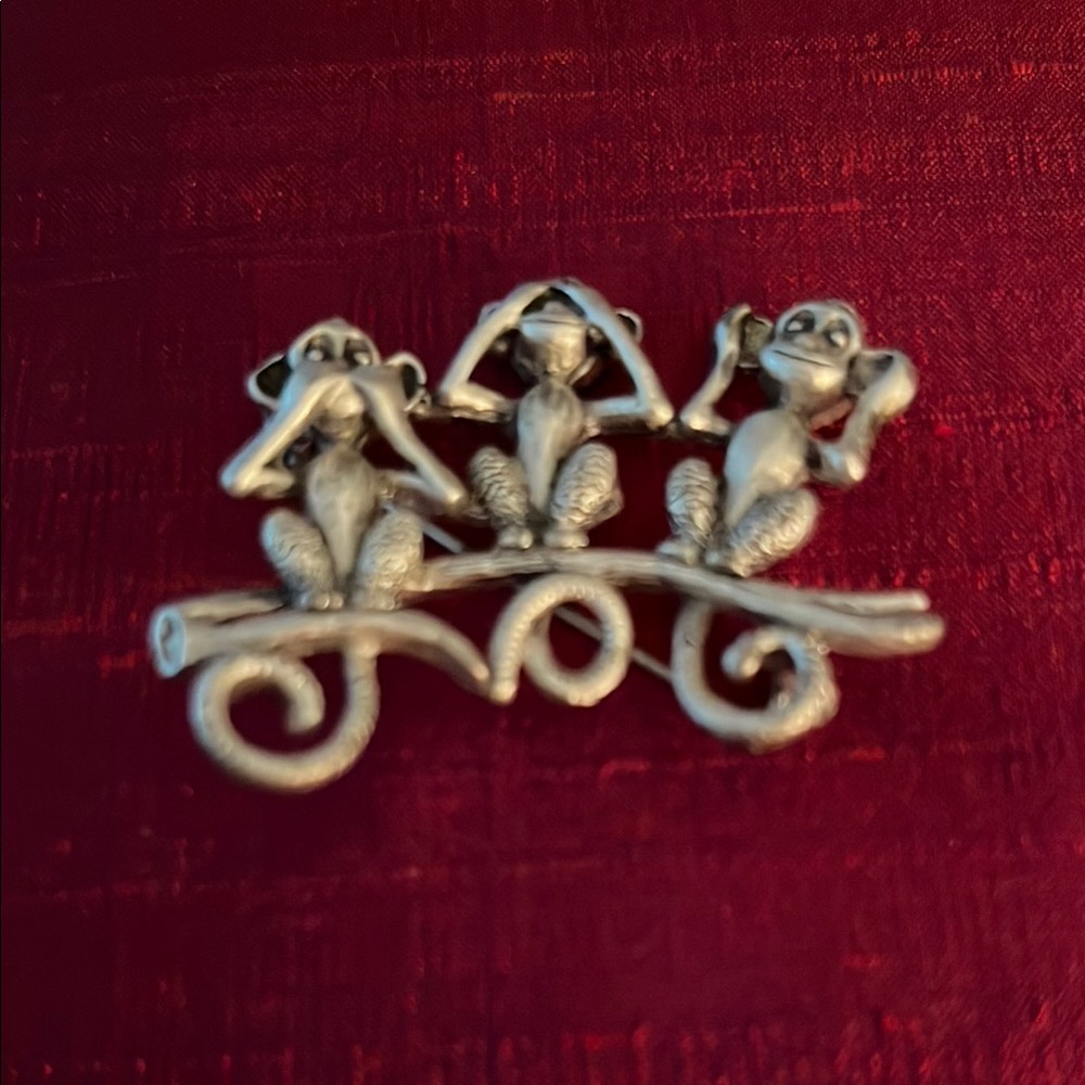 Silver Three Wise Monkeys Brooch